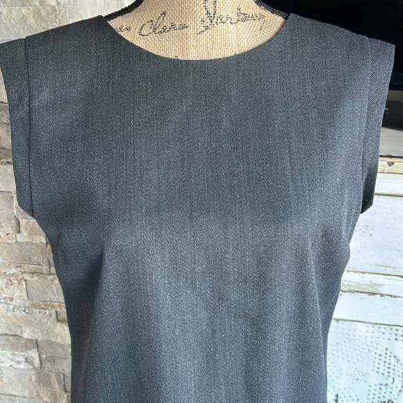 J Crew black label faux leather pocket wool blend shift dress charcoal gray zip - Picture 5 of 16